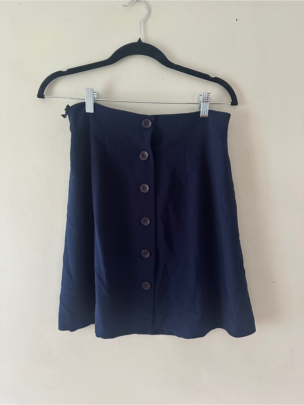 Women’s Navy Button-Front A-Line drapey mini Skirt